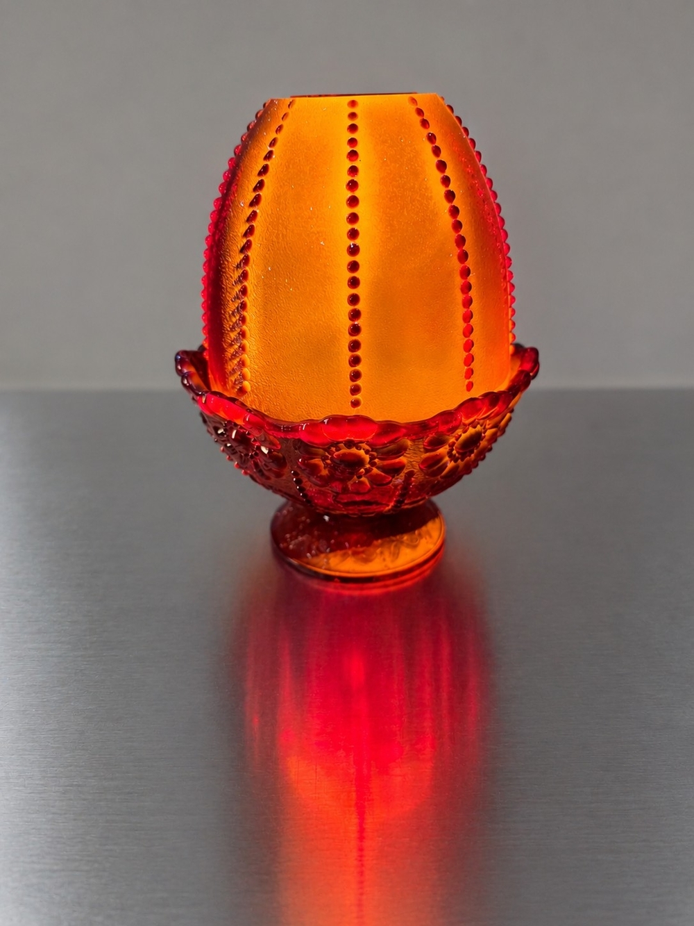 Vintage Orange-Red Decorative Glass Egg Vase - Home Art